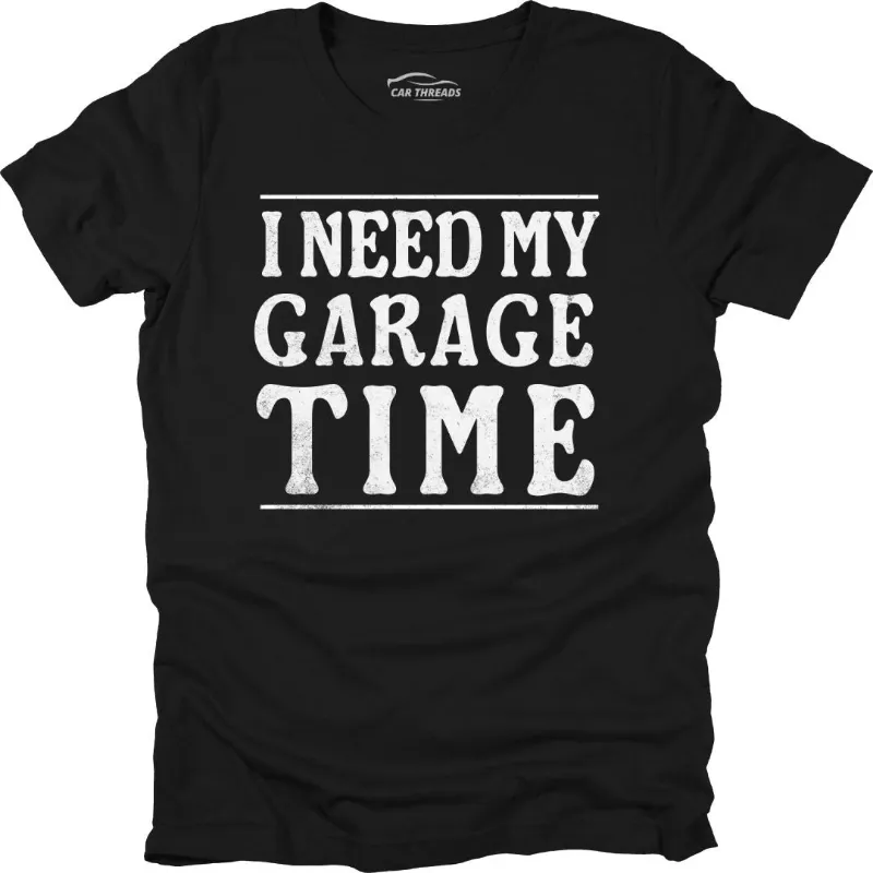 Car Threads Garage Time Needed t-shirt, product photo of the clean automotive design