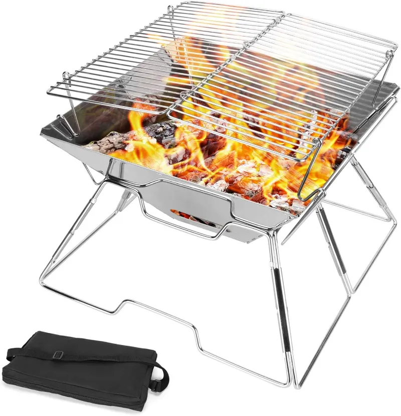 GrillPartsReplacement 12.2x12.2x8.3in Folding Camping Fire Pit portable grill with legs and carrying bag