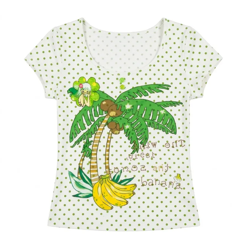 Shoptery Fairy Kei Tropical Palm Tree Glitter Polka Dot Kawaii T-Shirt in pastel with tree graphic