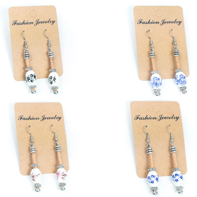 Corkadia Colourful Handmade Cork Earrings displaying vibrant patterns on natural cork base