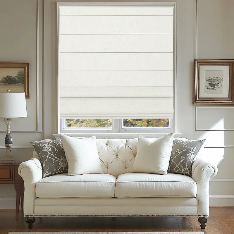Bringnox 100% Blackout Motorized Roman Shades Safari with folded fabric panels