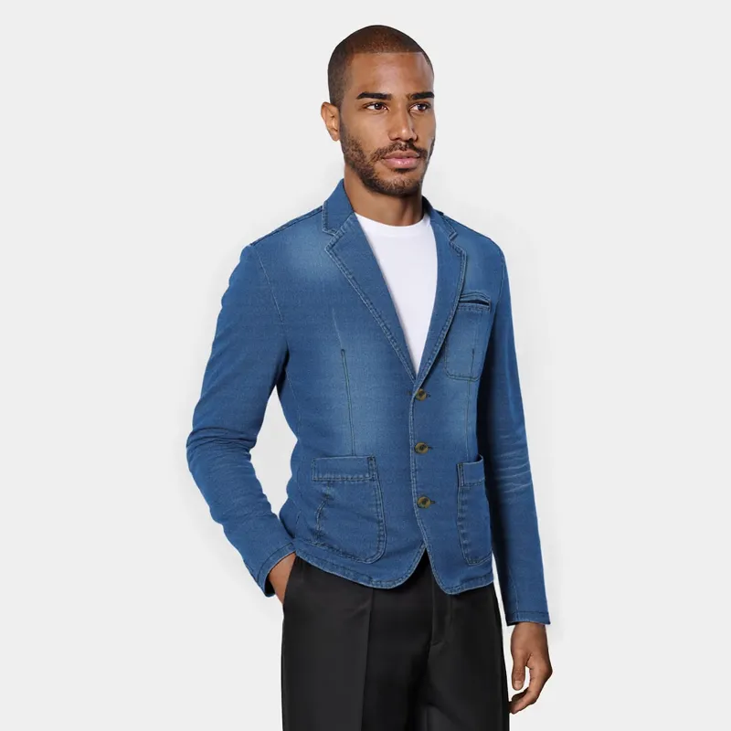 Cloudstyle 2182 Series Multi-Pocket Denim Casual Blazer Light Blue front view