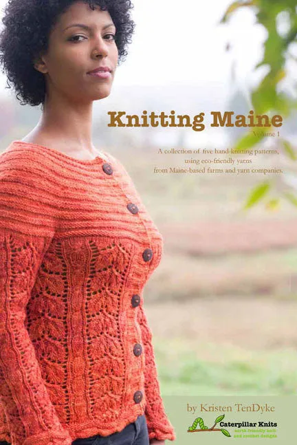 Kristen TenDyke Knitting Maine ebook cover featuring seamless sweater patterns in sustainable yarn