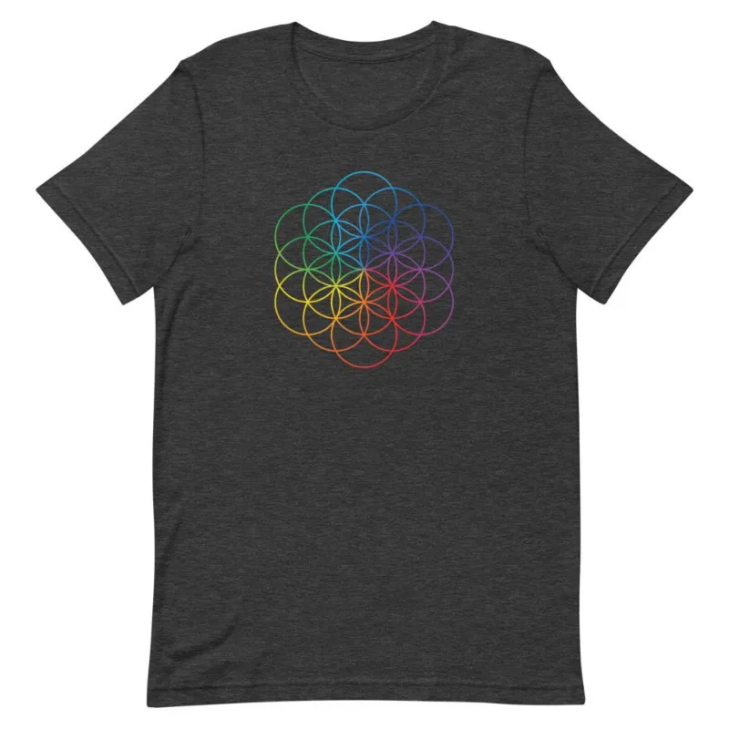 VOLTLIN Rainbow Flower of Life Short-Sleeve Unisex T-Shirt with sacred geometry flower pattern