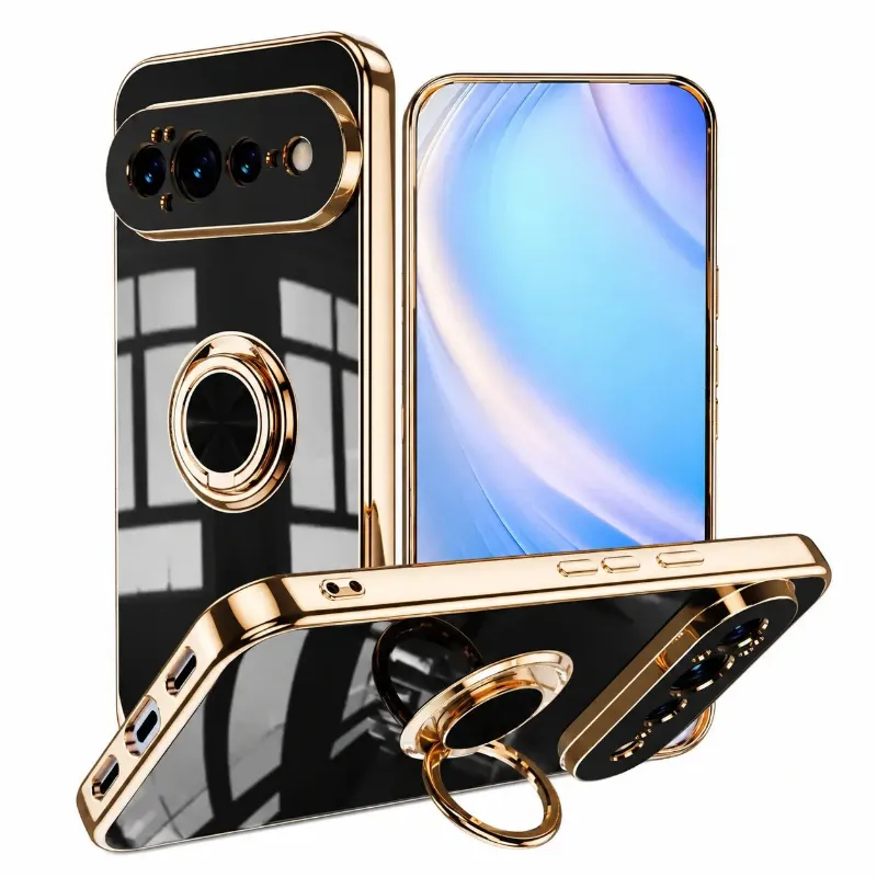 The Pixel Case Luxury Magnetic Ring Holder Case with glossy finish and built-in ring stand