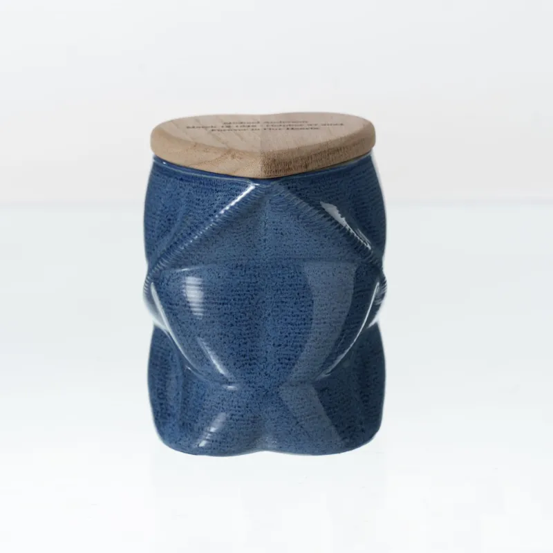 Pulvis Art Urns Cremation Urn Nexus 3D Printed Ceramic Urn in Blue Melange, keepsake size with heart design and wooden lid