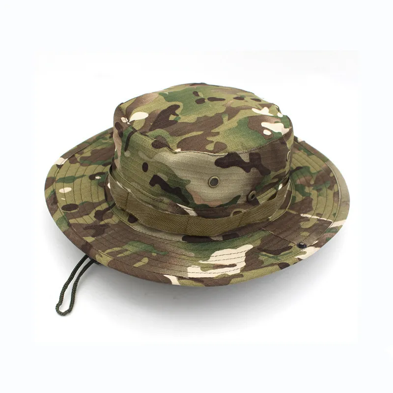 Falour Cotton Wide Brim Boonie Hat with 3-inch brim and chin strap in outdoor setting