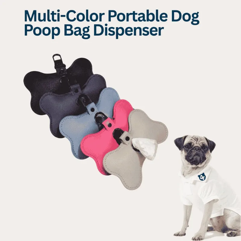 4FurBaby Dog Poop Bag Dispenser in bone shape with PU leather exterior showing leash clip