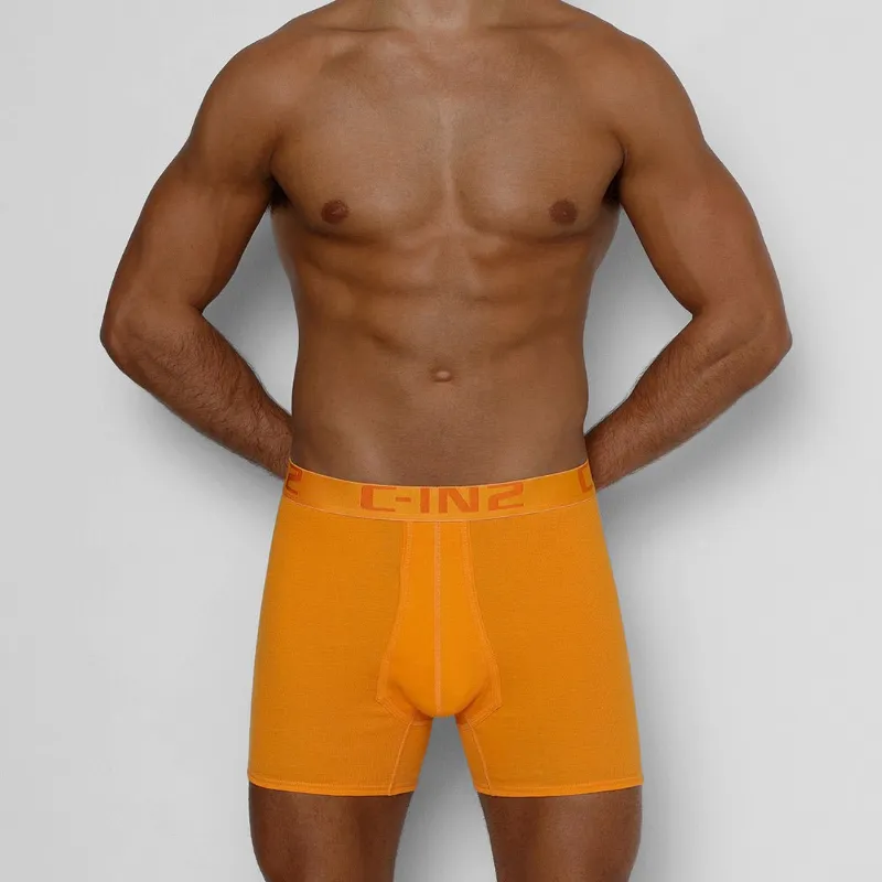 C-IN2 Core Mid Rise Boxer Brief Turmeric Orange men's underwear with C-IN2 branded waistband