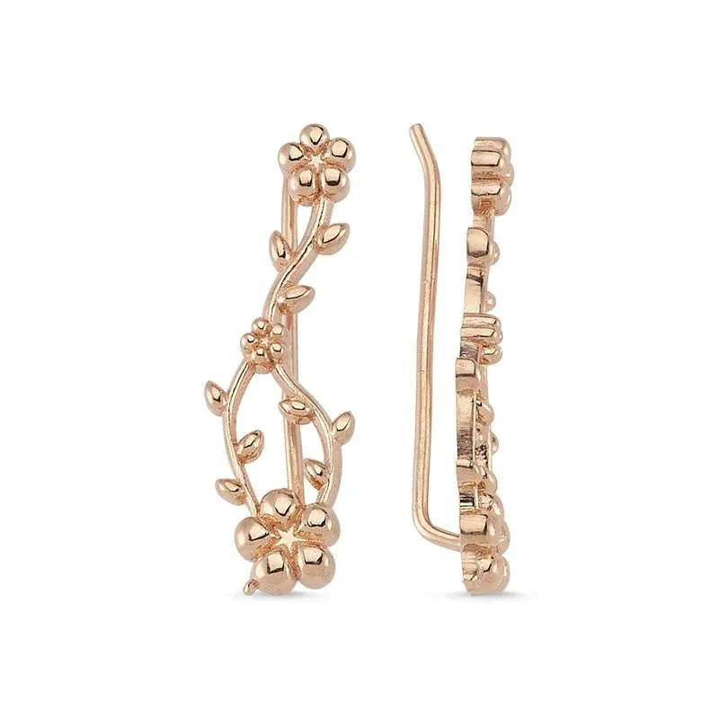 Amorium Jewelry Dainty Silver Delicate Ivy Blossom Ear Cuffs Earrings, silver pair on white background
