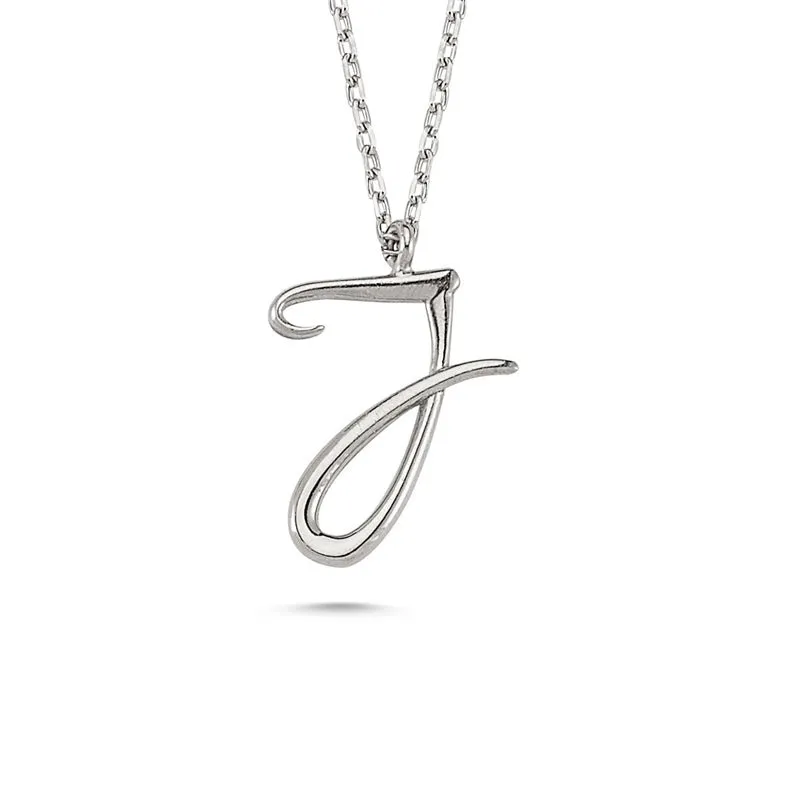 Amorium Jewelry J Letter Mini Initial Silver Necklace with flat letter pendant