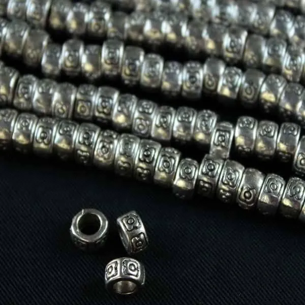 Cherry Tree Beads Silver Pewter Beads with Circle Inside Square, 4x7mm, approx. 8 inch strand