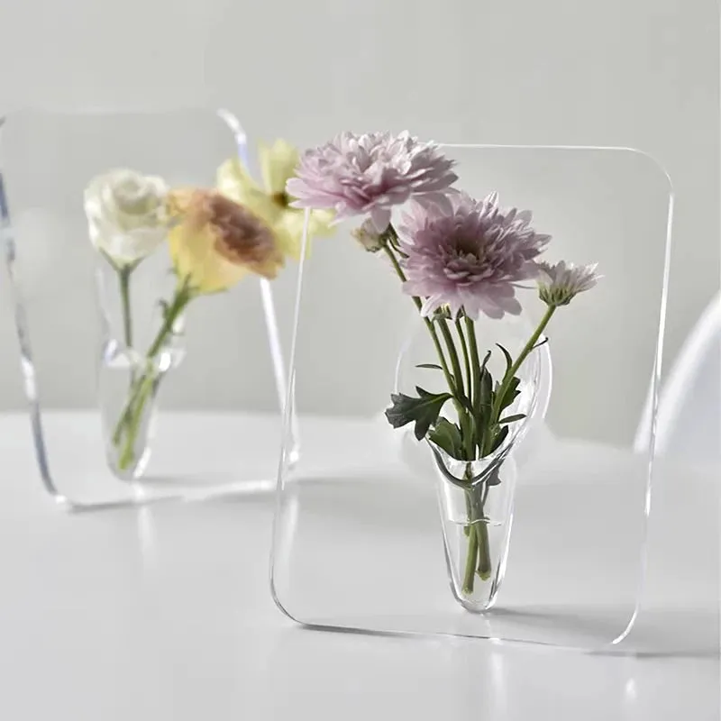 Kicklo Acrylic Floral Photo Frame Vase in clear acrylic with flower holder