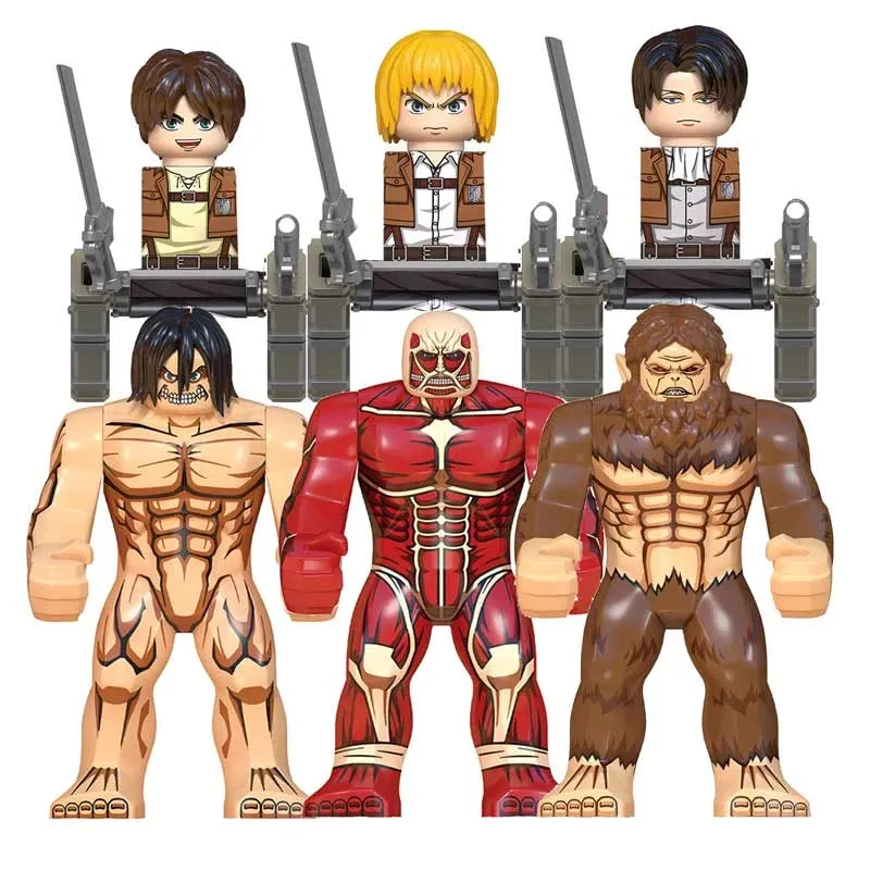 Animeancy Attack on Titan Mini action figure set showing building block characters