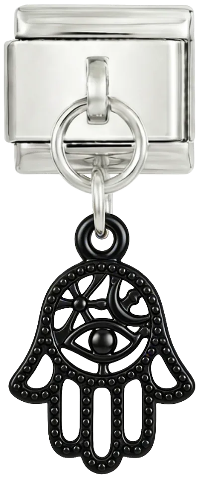 Charms Official black Fatma hand Hamsa charm on silver base