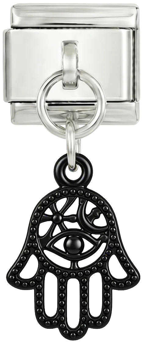Charms Official black Fatma hand Hamsa charm on silver base