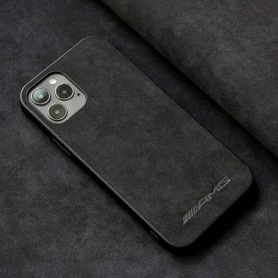 Techypop AMG Alcantara Protective Designer iPhone Case in sleek black alcantara material with metal frame