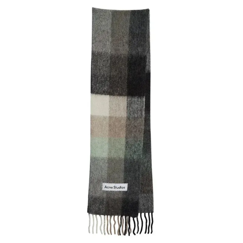 AfewVibe Acne Studios Mohair Checked Scarf Green Grey Black, oversized long scarf with checked pattern