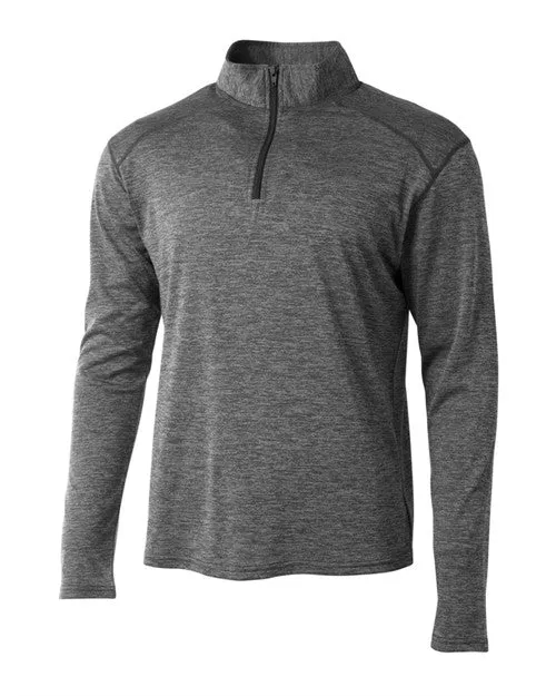Do It Tennis A4 Men's Inspire Quarter Zip Long Sleeve Tennis Warm-Up Top (Charcoal) - gray athletic top
