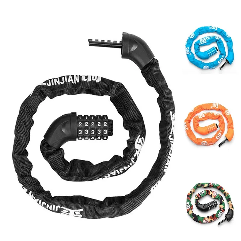 PUPU Sports Portable Password Bicycle Chain Lock 5-Digit Anti-Theft Keyless Combo with steel chain