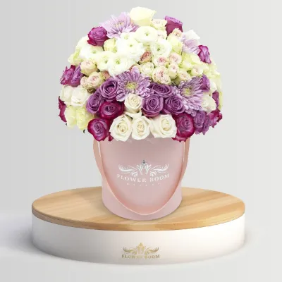 Flower Boom Dallas Delicate Dream Bouquet with pink, lavender, and ivory flowers