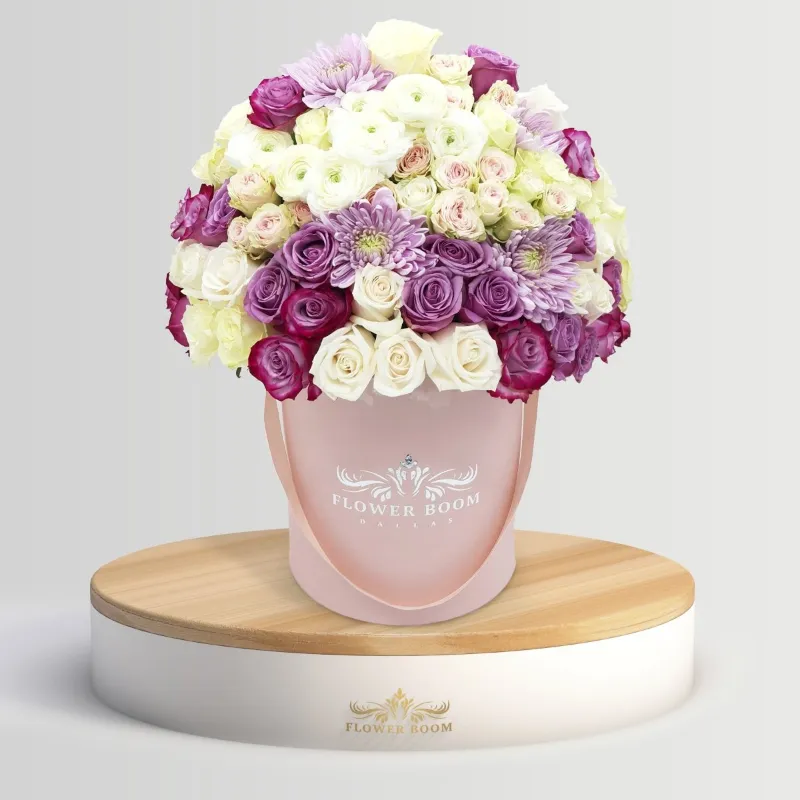 Flower Boom Dallas Delicate Dream Bouquet with pink, lavender, and ivory flowers