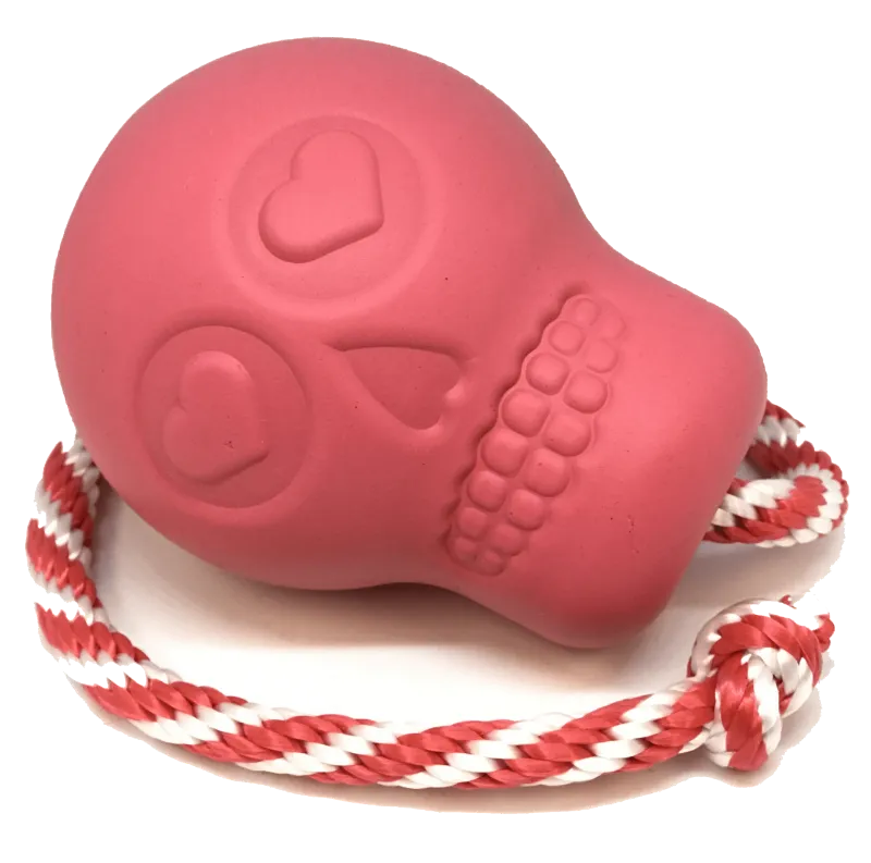 Soda Pup USA-K9 Skull Dog Chew Toy and Treat Dispenser in pink rubber, made in USA