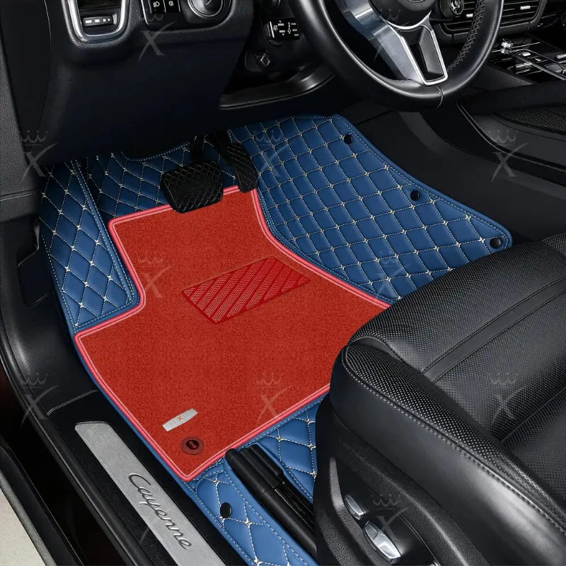 Luxus Car Mats Diamond Double Layer floor mats in vintage blue and red top carpet
