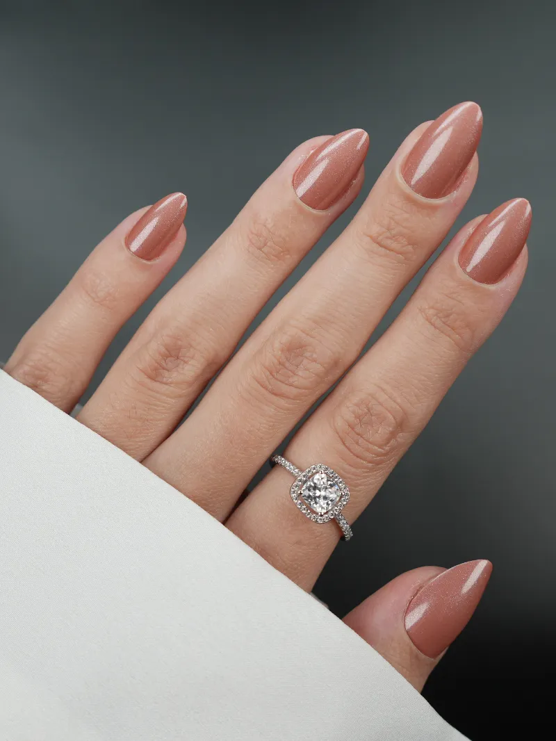 Roxy Nails Paris Hazel press on nails in terracotta brown chrome with micro glitter