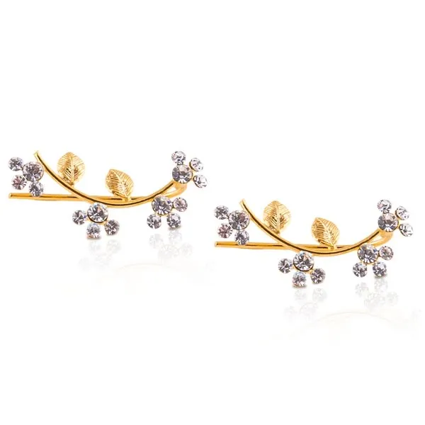 Amorium Jewelry Brass Flower & Leaf Ear Cuffs & Climber Earrings in gold plating