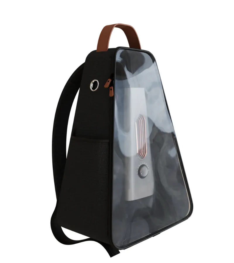 Airvape Backpack for Ensō with smoked transparent front panel holding Ensō device and accessories