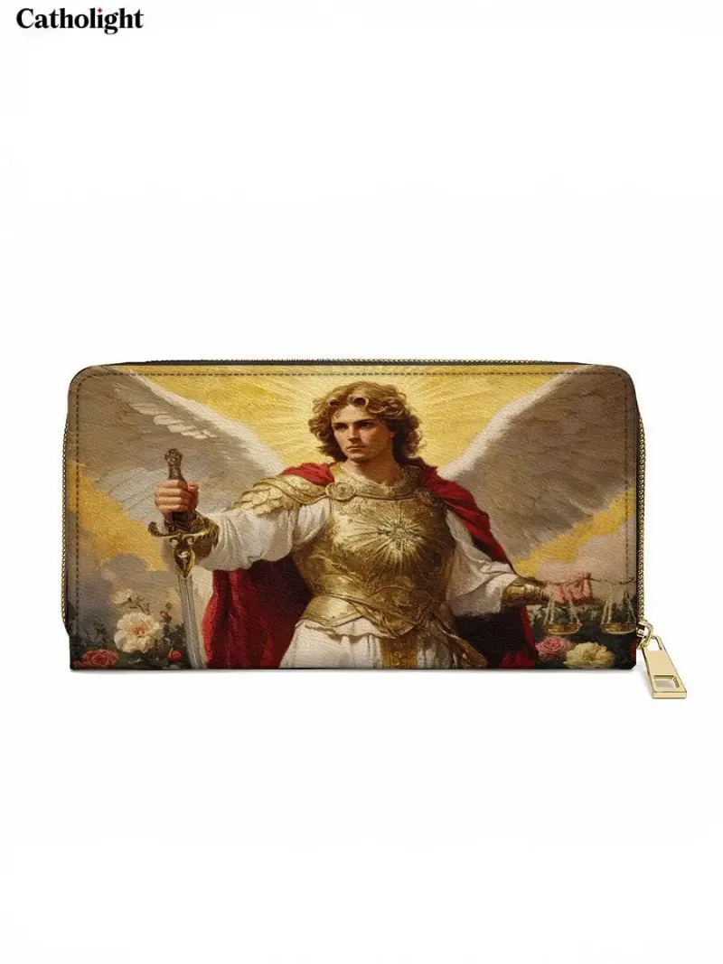 Catholight Guardian of Light Leather Wallet Purse showing Saint Michael with sword and scales