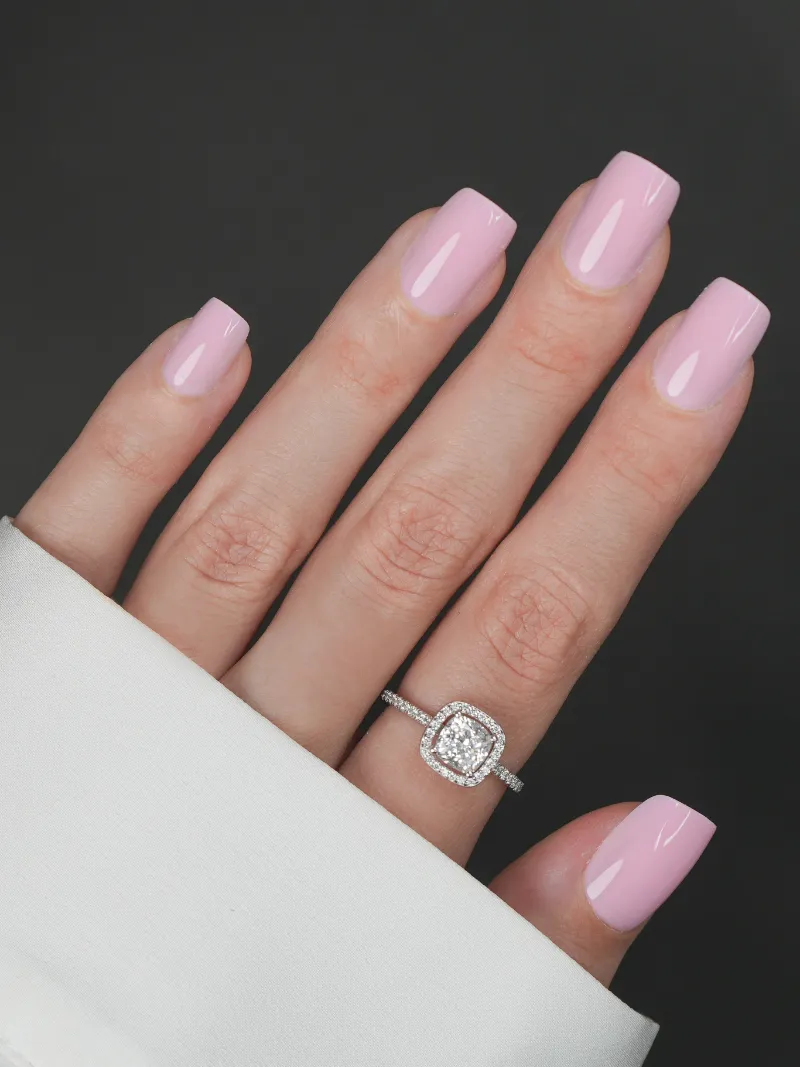 Roxy Nails Paris Ballet pink short square nails in soft pastel pink gel finish