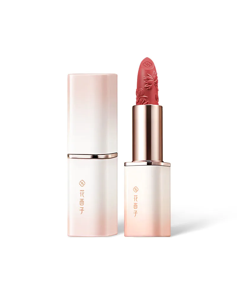 Florasis Blooming Rouge Engraved Lipstick, sculptured lotus case with intricate carving