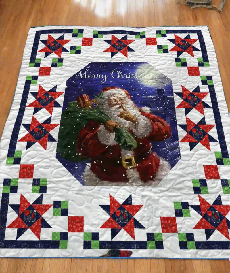 Boho Blanket Holiday Stars and Santa Quilt Pattern cover with a festive holiday quilt