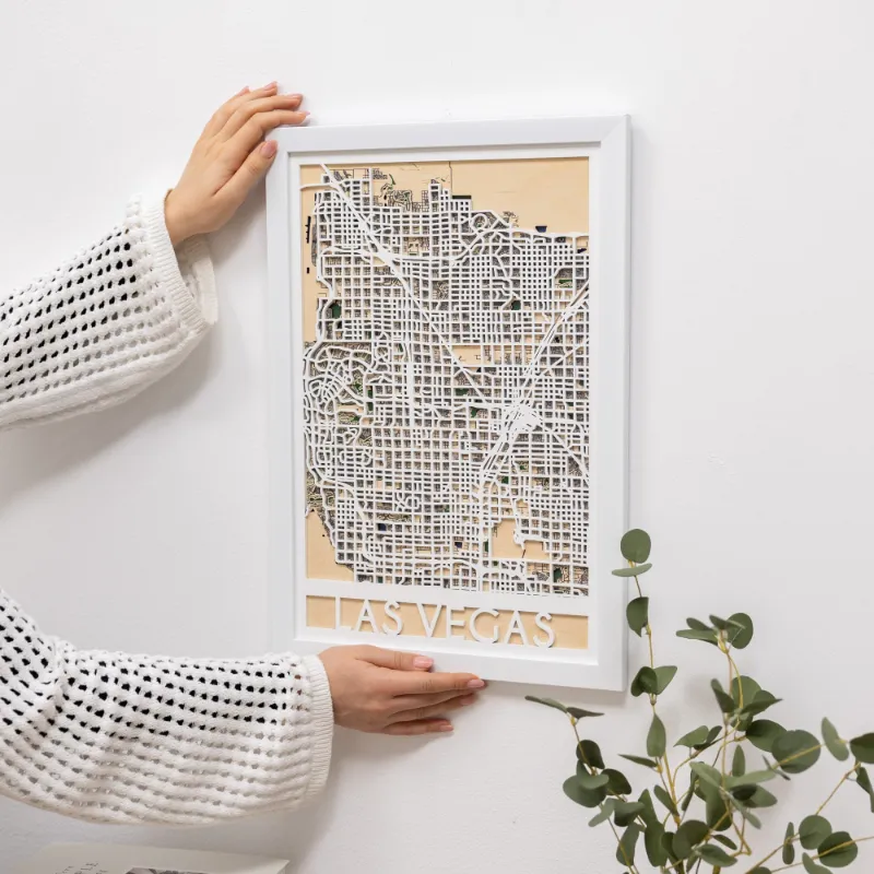 Enjoy The Wood 3D City Map Las Vegas showing layered wooden street grid and Strip