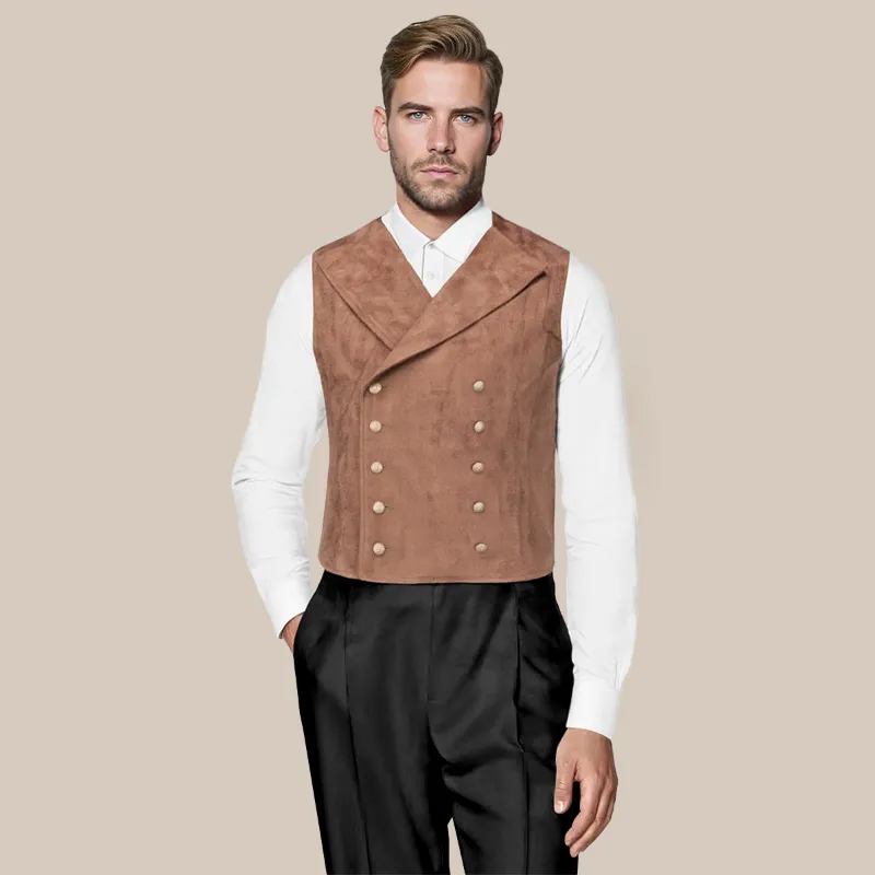Cloudstyle Double Breasted Velvet Gothic Steampunk Brown Vest, front view