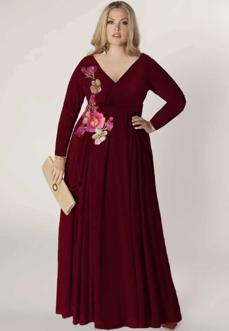 IGIGI Kate Embroidered Flower Plus Size Dress in Bordeaux with floral embroidery