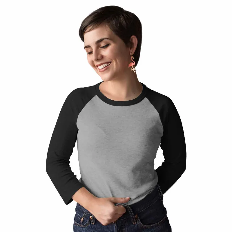 The Banyan Tee US Black & Charcoal Raglan Sleeve T shirt - For Women, black and charcoal raglan tee