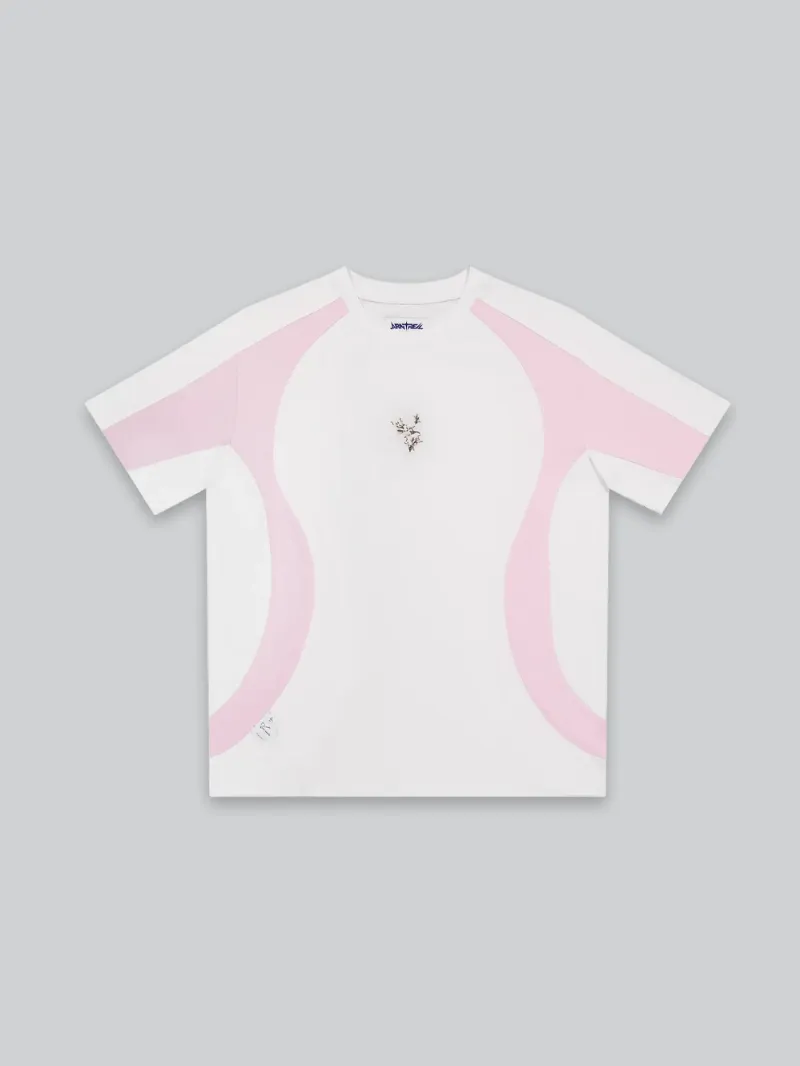 ARNTREAL Ether T-Shirt Pink with embroidered floral logo in pink colourway