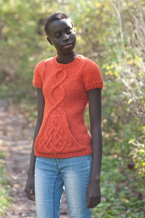 Kristen TenDyke Allagash knitting pattern for short sleeve bulky pullover with pockets