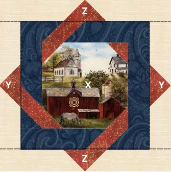 Boho Blanket Farmstead Memories Quilt Pattern, a 16-inch square tree-ring mini quilt