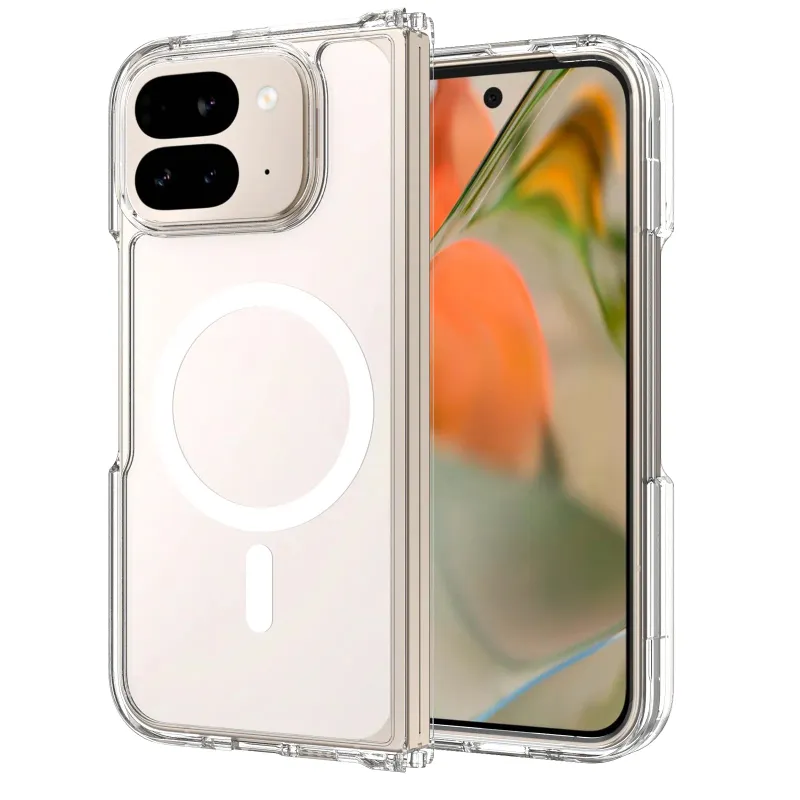 The Pixel Case Clear MagSafe Hybrid Protective Case showing air cushion corners and dual-layer construction