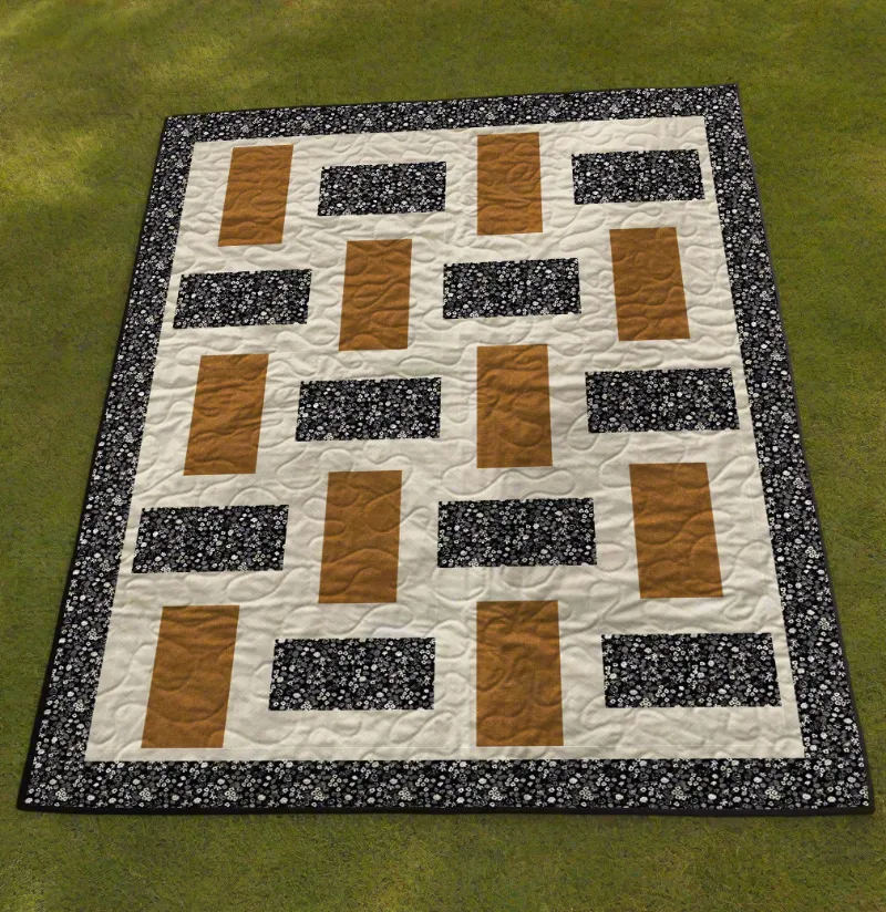 Boho Blanket Golden Hours Quilt Pattern, cover showing the golden hours quilt design