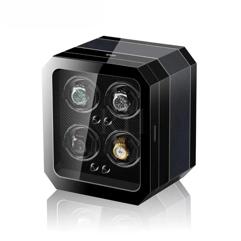 Rotation Horlogère Remontoir Montre 4 slots Quantum Carbone four-watch winder in wood and leather