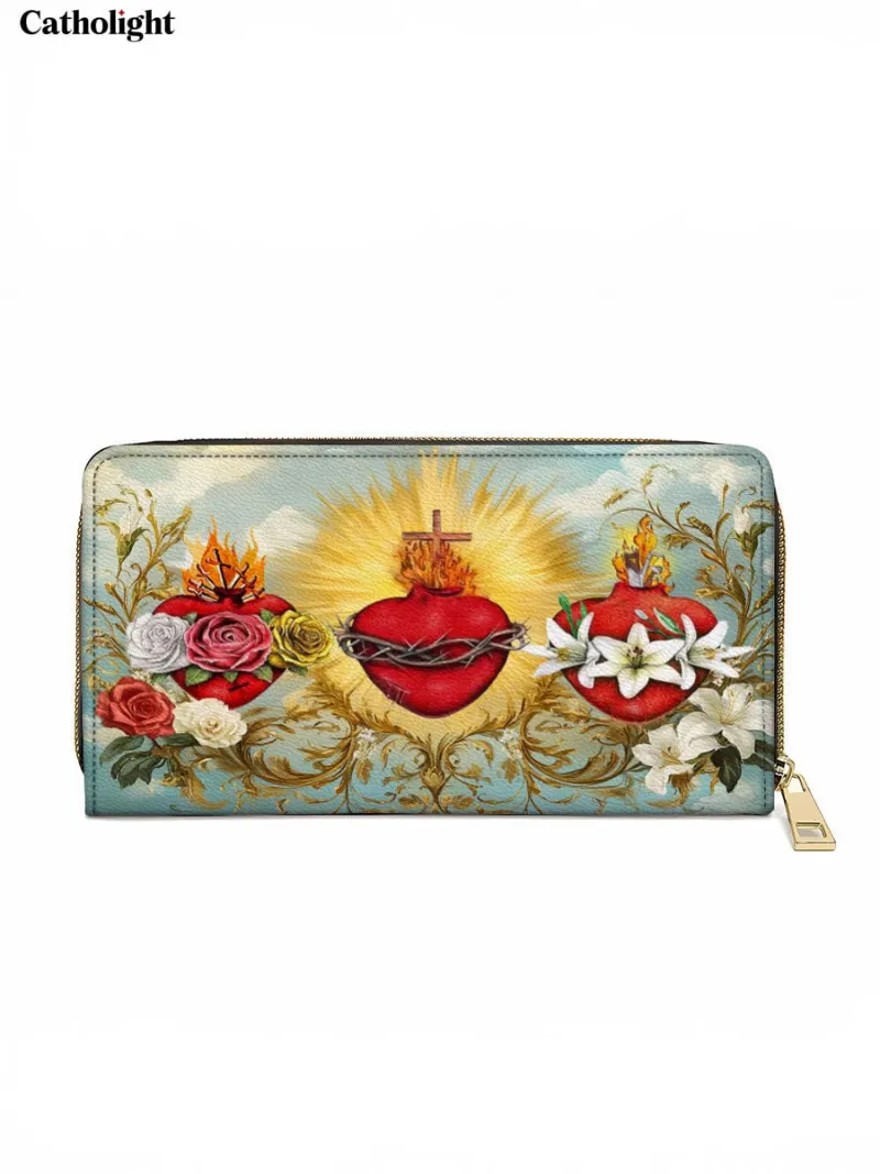 Catholight Trinity of Love Leather Wallet Purse with Sacred Hearts artwork