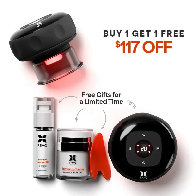 Revomadic REVO Smart Cupper BOGO Bundle showing two handheld cupping massage devices
