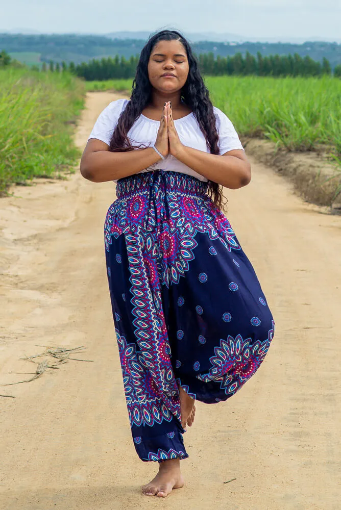 Hippie Pants Plus Size Blue Lotus Pants with lotus pattern