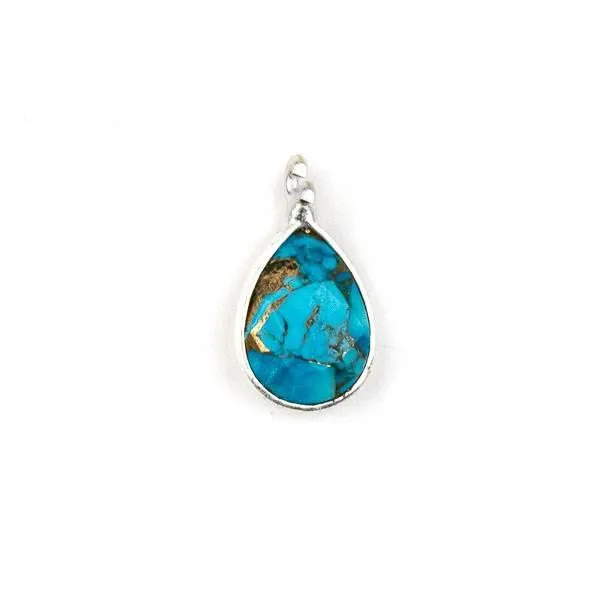 Cherry Tree Beads Copper Turquoise faceted teardrop drop with a silver plated brass bezel
