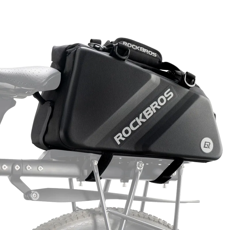 RockBros US EVA Hard Shell Bicycle Rear Rack Bag in black mounted on bike rack